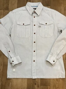 Camisa G Star Azul Crudo Blanco Algodón Rayas Manga Larga Abotonada Mediana A20 - Imagen 1 de 12