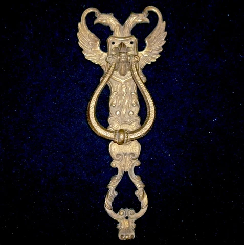 RARE ANTIQUE FRENCH BRONZE/BRASS DOUBLE HEAD WINGED EAGLE DOOR KNOCKER 29 x 11cm Cover
