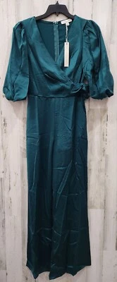 Mono SHE + SKY Verde Esmeralda Satinado Cuello en V Pierna Ancha**Bolsillos**Talla PEQUEÑA**NUEVO CON ETIQUETAS Foto 1 de 4