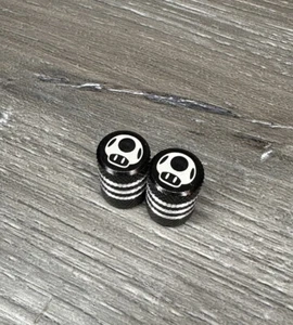 Magic Mushroom Black Bike Schrader Valve Caps Aluminum BMX Mario - Picture 1 of 3