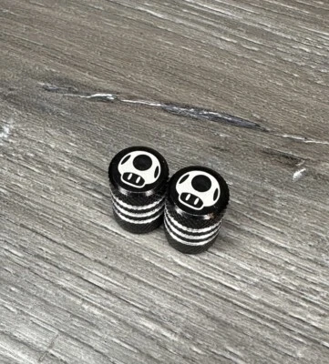 Magic Mushroom Black Bike Schrader Valve Caps Aluminum BMX Mario - Image 1 of 3
