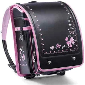 Randoseru Backpack Japanese School Bag Heart Ribbon bow Embroidery Black Cute - Picture 1 of 11