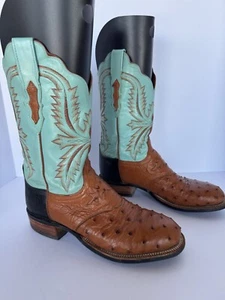 LUCCHESE WOMENS OSTRICH QUILL, MINT & BROWN COLORS, SZ 9.5B, CLEAN & BEAUTIFUL! - Picture 1 of 21