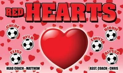 CORAÇÕES VERMELHOS - Banner de futebol - (3 pés x 5 pés) nome do seu time e design personalizado - Imagem 1 de 3