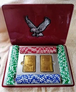 Silver Eagle Sparkling Poker Set In Burgundy Case - Picture 1 of 6