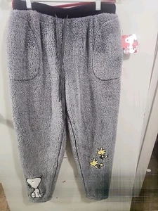 Herren Peanuts Snoopy Heavy Fleece Plüsch Pyjamahose Lounge Grau Gr. M - Bild 1 von 2