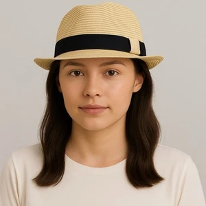 Sombrero Fedora de Paja Unisex Verano Sol Ala Corta Personalizado Gorra Sombrero - Imagen 1 de 6