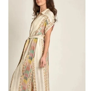 En Creme Embroidered Cross-Stitch Shirt Dress Kimono Women's Large Boho - Picture 1 of 13