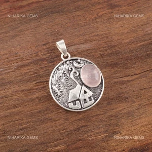 925 Argento Sterling Ovale Quarzo Rosa Gemma Sorella Nuovo Cuore Chakra Ciondolo - Foto 1 di 9