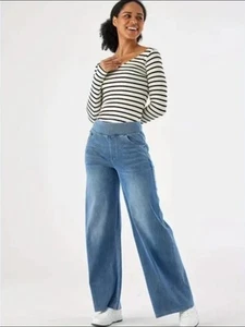 New Halara Style HighWaisted Multi Pockets Baggy Wide Leg Stretchy Knit Jeans- M - Picture 1 of 6