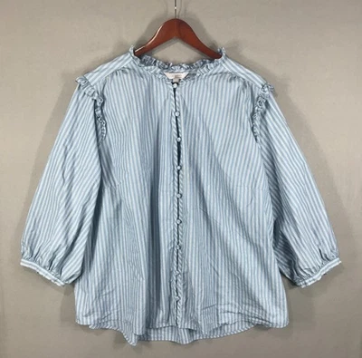 Blusa LC Lauren Conrad Top Feminina Plus 3X Listrada Azul Botão para Cima Balão Babado - Imagem 1 de 4
