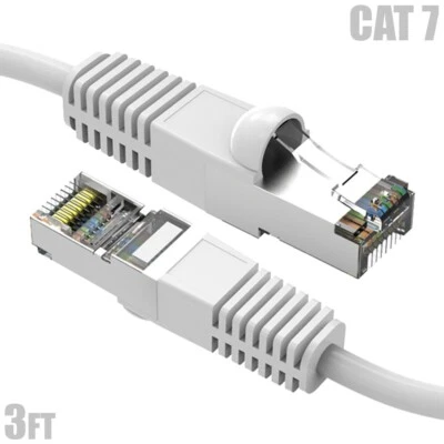3FT Cat7 RJ45 Network LAN Ethernet SSTP Patch Cable Shielded Copper 600MHz White - Image 1 of 4