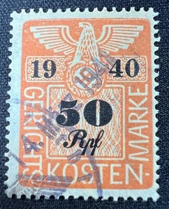 1940 German Court Fee Stamp 50 Rpf GERICHTSKOSTENMARKE Nazi Eagle Orange Cancel - Picture 1 of 2