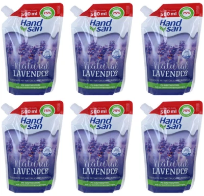 6x Handsan Handwaschlotion "Lavender" im Nachfüllbeutel feuchtigkeitsspendende