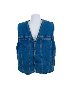 VINTAGE Levi's Men's Reversible Blue Denim Flannel Lined Snap Vest Size Medium - Picture 1 of 9