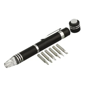 6 in 1 LED Precision Screwdriver Magnetic Pocket Pen Slotted Phillips Brown - Picture 1 of 5
