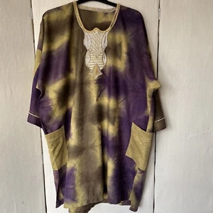 Kaftan Tunic Top Indian Moroccan Boho Embroidered Large Heavy Cotton Tie Dye - Picture 1 of 23