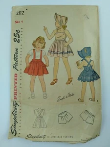 Simplicity Sewing Pattern 2112 Girls Dress Bonnet Size 4 Vintage 40s Complete - Picture 1 of 2