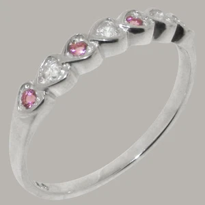 Solid 9ct White Gold Natural Diamond & Pink Tourmaline Womens Eternity Ring - Picture 1 of 5