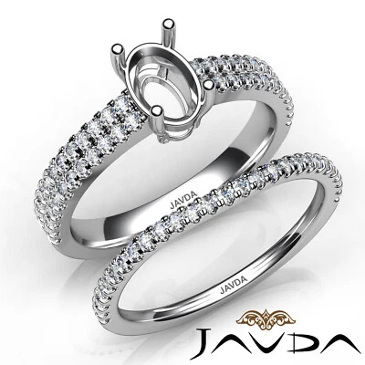 Oval Semi Mount U Cut Pave Diamond Engagement Ring Women's Bridal Set 0.80Ctw. - Image 1 of 4