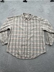 Fieldmaster Button Up Shirt Adult XL Extra Large Beige Green Plaid Long Sleeve - Picture 1 of 7