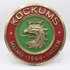 KOCKUMS MALMO SWEDEN 1944 BRASS OR BRONZE SHIP BUILDERS PLATE 12" PLAQUE - Bild 1 von 9