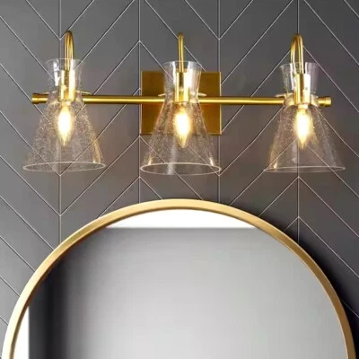 Uolfin Moderno Campana Baño Tocador Luz 3 Luces Latón Dorado Aplique de Pared Luz Foto 1 de 4