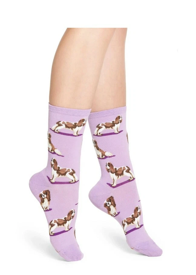 Hot Sox Women Spaniel Dog Crew Socks Purple Shoe Size 4-10.5 - Image 1 of 1