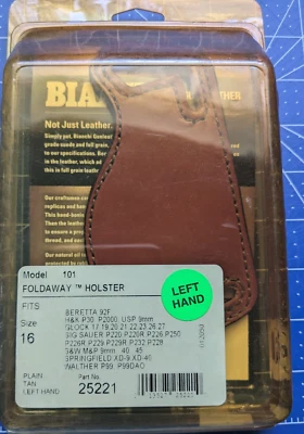 BIANCHI Model 101 25221 Foldaway Leather Holster Size 16 TAN BERETTA GLOCK LEFT - Image 1 of 3