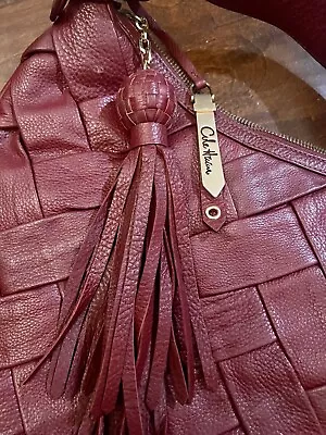 LARGE Cole Haan Woven Tassel Red Leather Shoulder Hobo Bag - Image 1 of 4