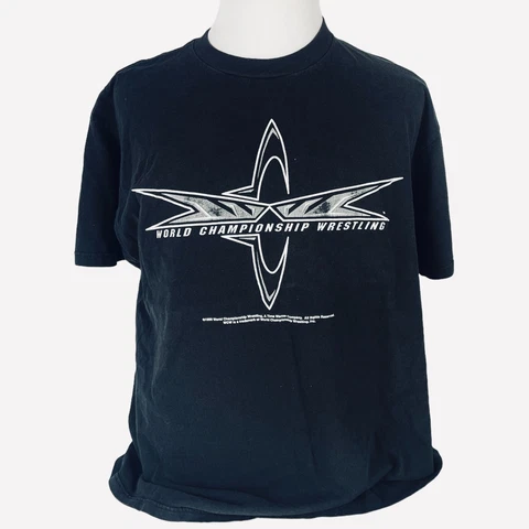 Vintage WCW World Championship Wrestling Logo Graphic T-shirt Mens XL Black 2000 Cover