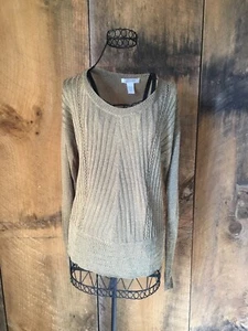 Ladies Kenar Open Knit Metallic Gold Long Sleeve Sweater - Picture 1 of 4