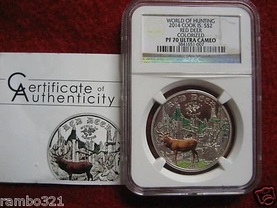 Cook Islands World of Hunting NGC PF70 Red Deer PureSilver Coin with COA 2014 - Image 1 of 3