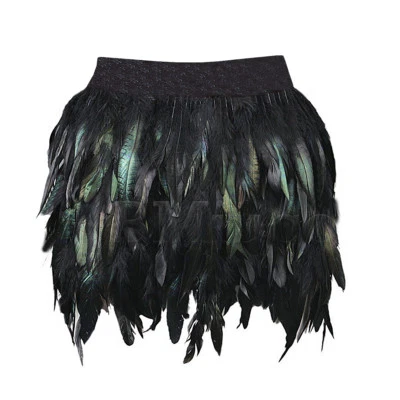 Womens Handmade Fur Skirt Fake Feathers Mini Skirts Elastic Waist Jazz Skirts - Image 1 of 4