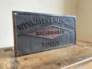 Vintage Heavy Embossed WYNMALEN & HAUSMANN Industrial Machinery Sign - Picture 1 of 19