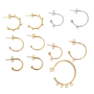 20pcs Stainless Steel C Shape Earring Posts Stud Earring Components DIY Supplies - Picture 1 of 27