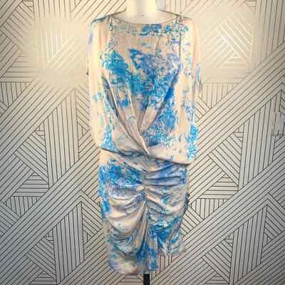 Vestido Thakoon Beige Azul Estampado Floral Drapeado Viscosa Seda Talla 6 Foto 1 de 4