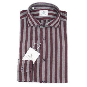 Luigi Borrelli Burgundy and Gray Stripe Soft-Woven Cotton Shirt 15.5 (Eu 39) NWT - Picture 1 of 6