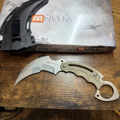 Heavy Duty Desert Tan Karambit Full Tang Micarta Handle Sharp With Sheath  - Image 1 of 4