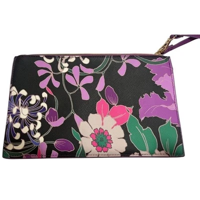 Trina Turk Designer Wristlet Clutch Purse Flora Purple Pink & Blue Pop Of Color - Image 1 of 2