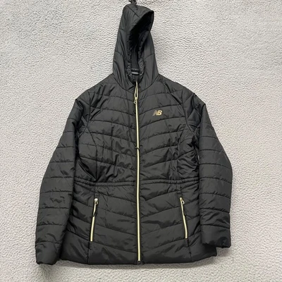 Chaqueta New Balance Mujer L Negra Acolchada Puffer Con Capucha Aire Libre Caminar Foto 1 de 4