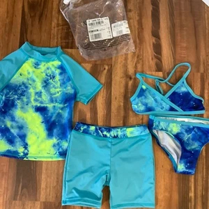 NWB - LANDS' END Girl’s 4-Pc UPF 50 Swim Set w/Rash Guard Sz 4 Retail $75 - Picture 1 of 3