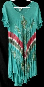 CW Classics 1X blue tie dye crinkle floral embroidered short sleeve dress - Picture 1 of 6