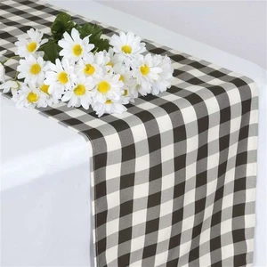 Black Buffalo Plaid GINGHAM POLYESTER TABLE RUNNERS 14 x 108" Wedding Catering - Picture 1 of 5