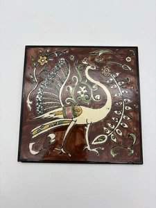 Vintage Hand Painted Peacock Tile - Picture 1 of 12