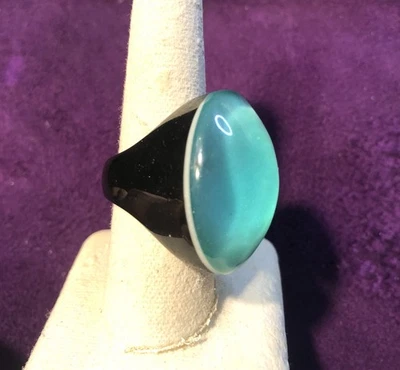 Acrylic Ring.. Turquoise, Black With White..  Sz.  7 - Image 1 of 4