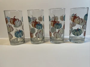 Set Of 4 New With Tags 16 Oz Glasses Fall Pumpkins 2 Sets Available - Picture 1 of 2