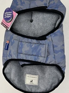 "Abrigo con capucha forrado de vellón suave azul camuflado y gris Pet London L ~ 14-16""" - Imagen 1 de 8