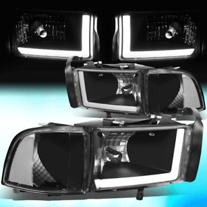 FOR 1994-2002 DODGE RAM TRUCK BLACK HOUSING CLEAR SIDE LED DRL HEADLIGHTS/LAMPS
