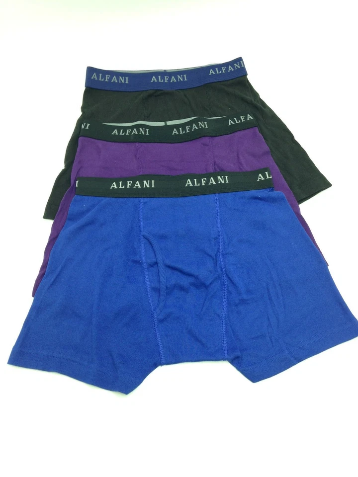 Paquete de 3 calzoncillos boxer Alfani calce algodón negro azul púrpura $50 para hombre S Foto 1 de 1
